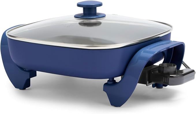 GreenLife 12" 5QT Square Electric Skillet, Glass Vented Lid, Ceramic PFAS-Free by GreenLife