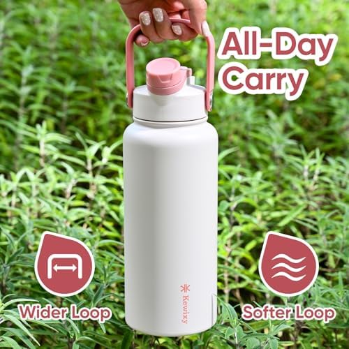 KEWIXY 32 oz Insulated Water Bottle, 2-in-1 Lid, Straw & Spout with