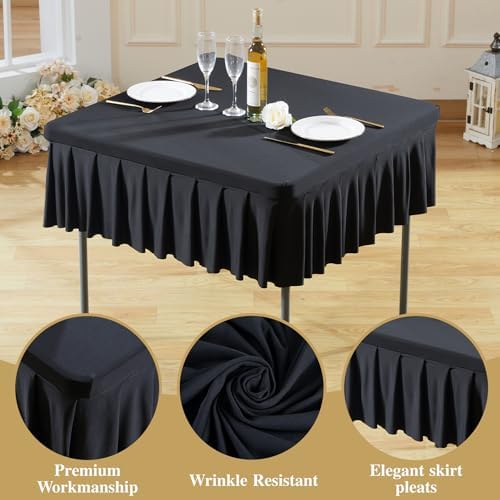 Black Square Tablecloth - 34x34 Inch Stretchy Fitted Small Card Table