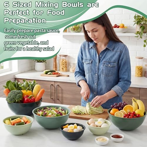 LemonRoad 6 Pcs Plastic Mixing Bowl Set with Lids Colorful Serving