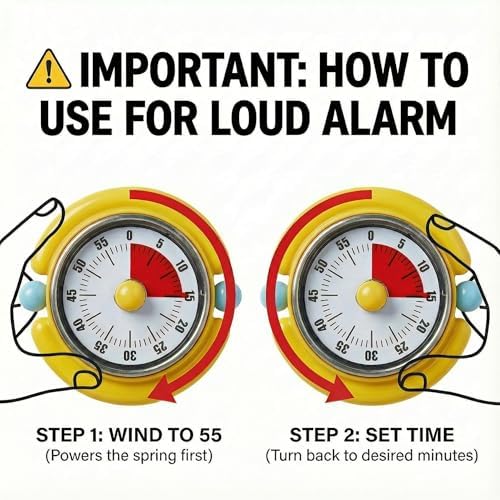 60-Minute Magnetic Mechanical Visual Timer, Loud Alarm