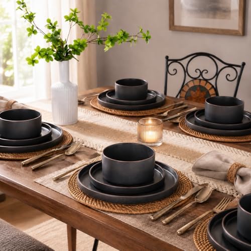LERATIO Stoneware Dinnerware Sets for 8,24-Piece Matte Plates and Bowls Set