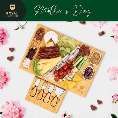 ROYAL CRAFT WOOD Bamboo Cheese Board and Knife Set with Charcuterie