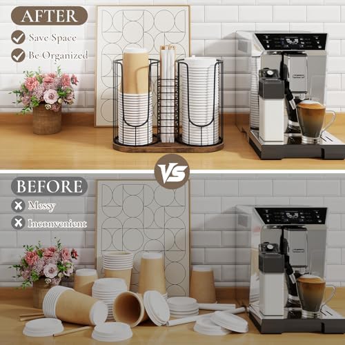 Coffee Cup Holder for Countertop, Plastic Cup and Lid Dispenser