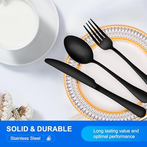 20-Piece Black Silverware Set for 4, Stainless Steel Flatware Set with