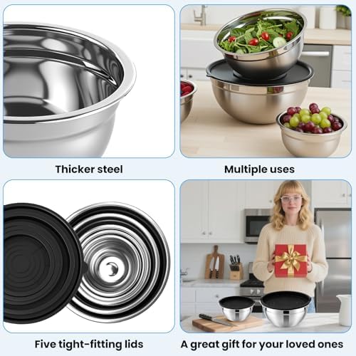Set of 5 Mixing Bowls with Airtight Lids, Black