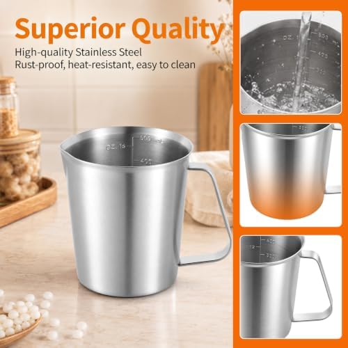 Stainless Steel Measuring Cup, 16 Oz Metal Milk Frothing Pitcher