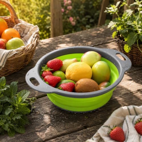 Qimh Collapsible Colander Set of 3 Round Silicone Kitchen Strainer Set