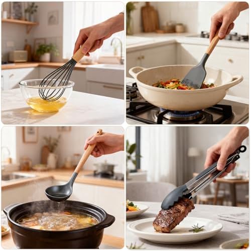 Silicone Cooking Utensil Set,12 PCS Cooking Kitchen Utensils Set