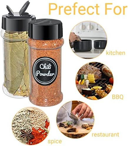24 Pack 3.3 oz Clear Plastic Spice Jars with Black Shaker Lids