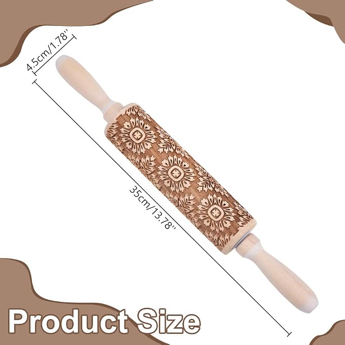 Embossed Wooden Rolling Pin Flower Print 35cm Rolling Pin - Image 2
