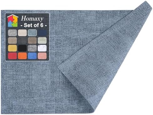 Homaxy PU Faux Leather Placemats for Dining Table, Set of 6, Blue