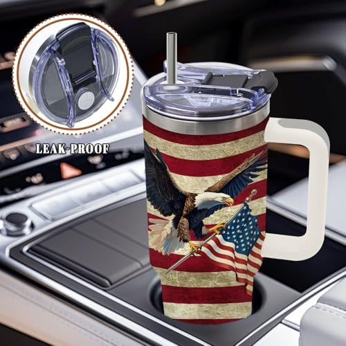 DUUV Eagle American Flag Tumbler 40oz, Insulated 4th of July Cup Gifts