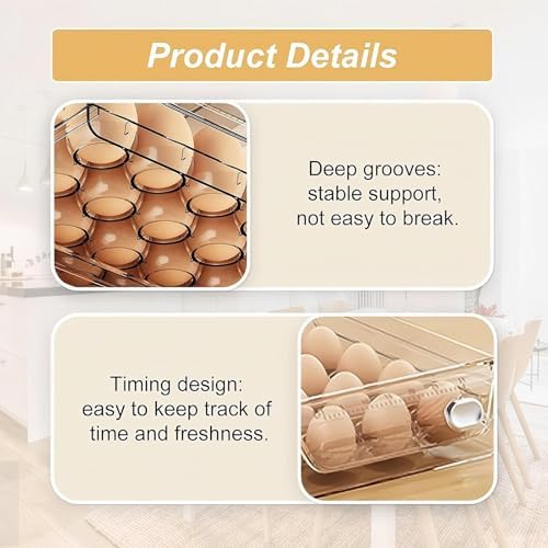 30-Eggs Holder for Fridge, Clear Stackable Egg Container for