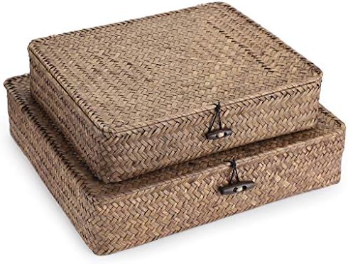 Hipiwe Set of 2 Flat Wicker Storage Basket Bins
