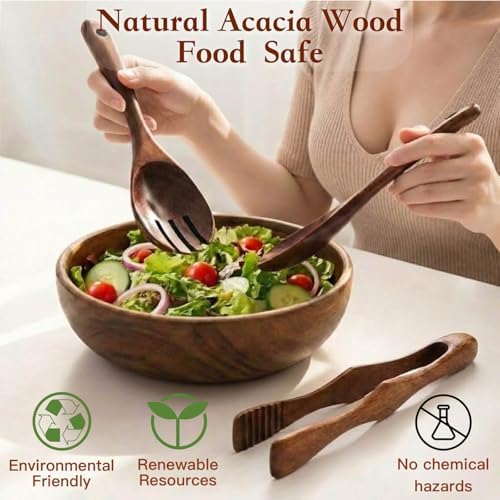 Wooden Salad Bowl Set, Acacia Wood, 4-Pcs, 9.5 Inch,Couple bowls