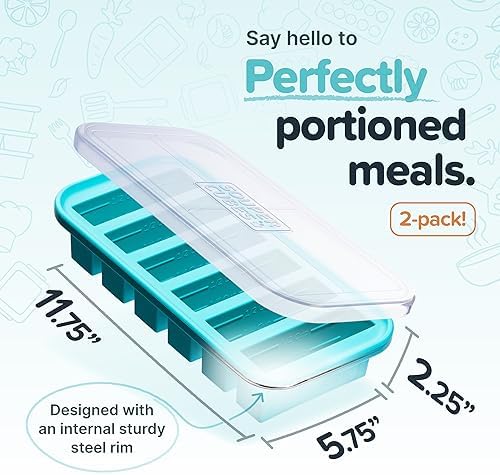 Souper Cubes 1/2 Cup Silicone Freezer Molds with Lids, Aqua, 2-Pack
