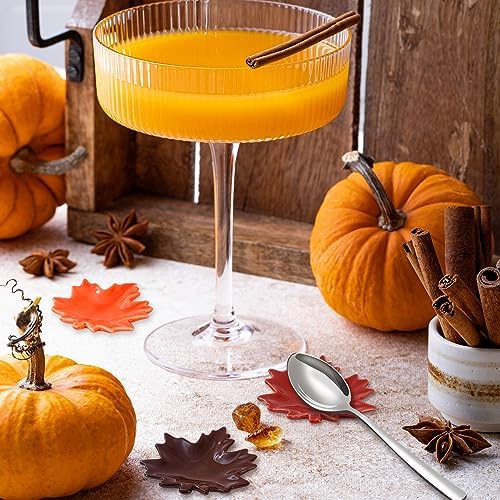 Whaline 4 Pcs Fall Mini Spoon Rest Maple Leaves Ceramic Spoon Holder