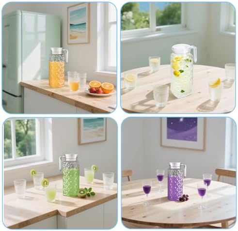 2 Pack 1.1L Plastic Pitcher with Lid and Handle, Unbreakable