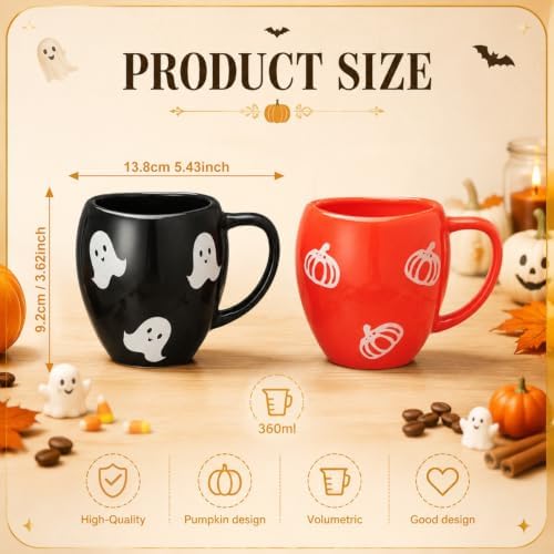 Newtay 2 Pack Ghost & Pumpkin Coffee Mugs, 13 oz Ceramic Cups for