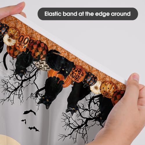 Horaldaily Halloween Fitted Tablecloth for 45"-56" Round,Cat Moon Bat