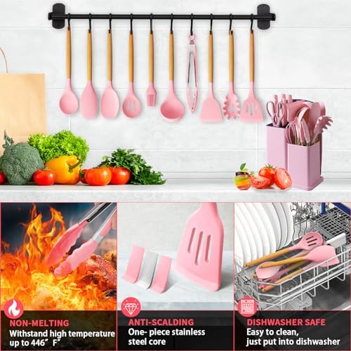 Caliamary 19-Piece Silicone Kitchen Utensil Set, Pink