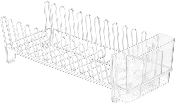 mDesign Kitchen Sink Dish Drainer – Small Metal and Plastic Dish Rack - Image 7