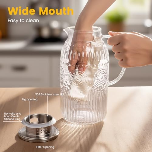 Bandesun Vintage Glass Pitcher with Lid, Heat Resistant Borosilicate