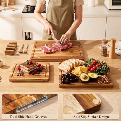 Kikcoin Teak Wood Cutting Board Set of 3