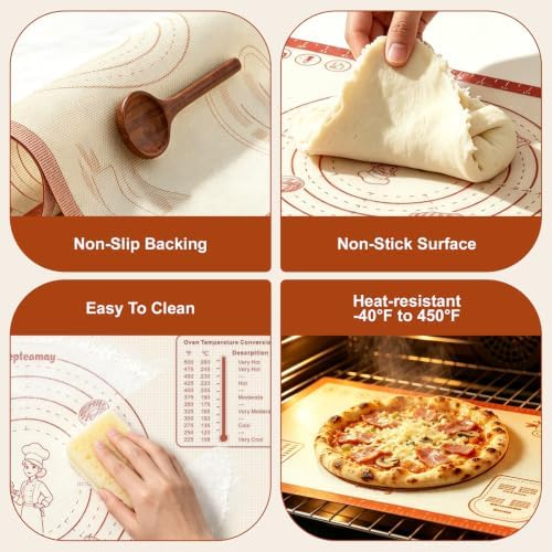Silicone Baking Mat Set with Rolling Pin and Dough Scraper