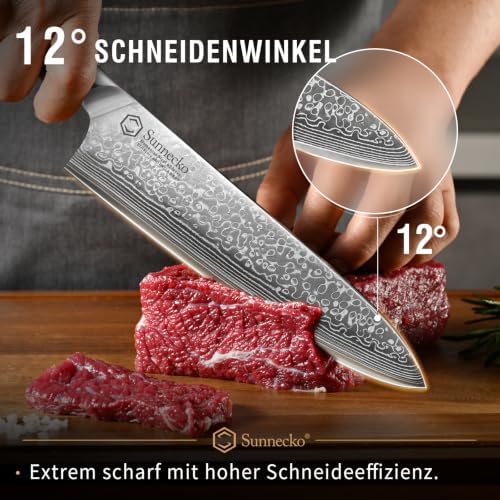 Sunnecko 7-Piece Damascus Kitchen Knife Set with Block