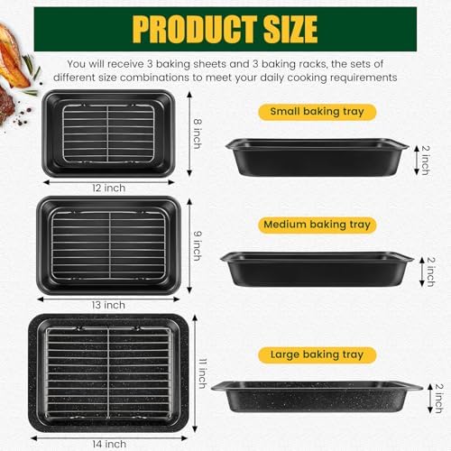 6 Pcs Roasting Pan with Rack Set 14/13/12" Stainless Steel Cookie