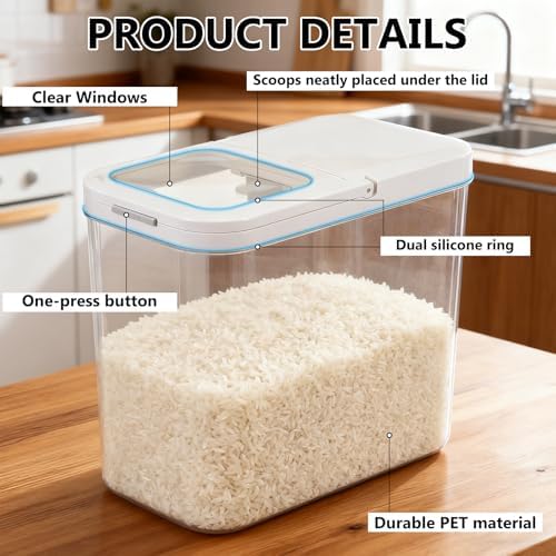 YEXEXINM 20-25 lbs Rice Dispenser with Measuring Spoon 11.4Qt/12L Tall