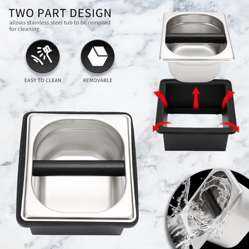 DIBTSA Espresso Knock Box,Stainless Steel Coffee Pucks Container, with