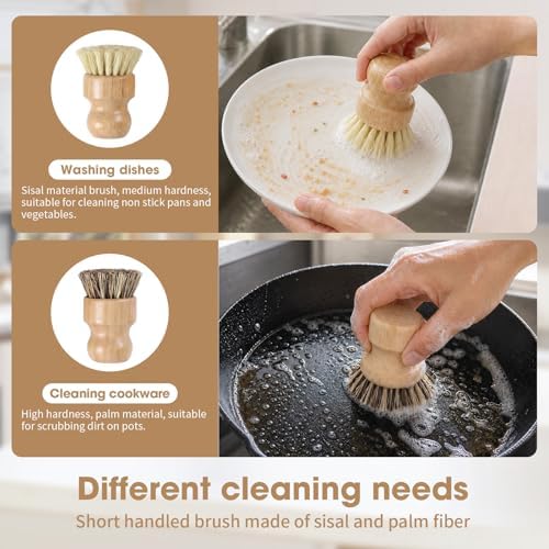 6-Pack Bamboo Dish Brush and Sponge Set
