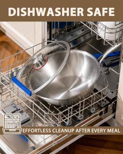 13-Inch Tri-Ply Stainless Steel Wok Pan with Lid | Detachable handle