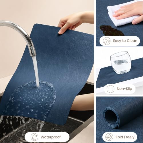 homing Faux Leather Vinyl Placemats Set of 6, Easy to Clean, Navy Blue