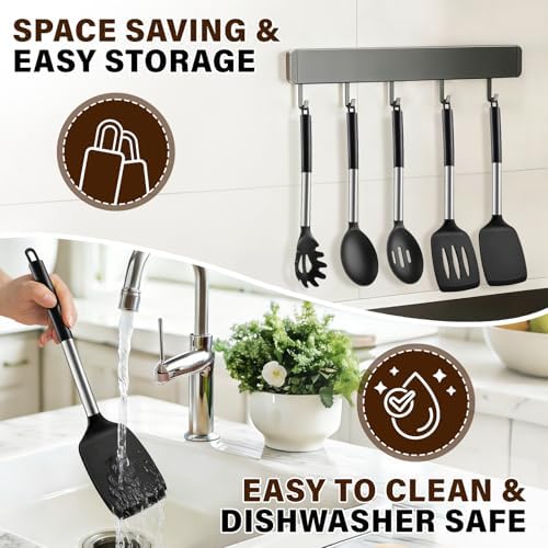5Pcs Silicone Cooking Utensils Set, Black
