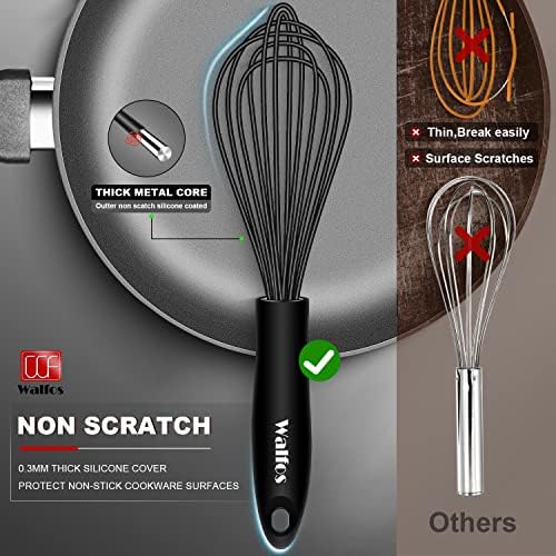Walfos 3-Piece Silicone Whisk Set, Black