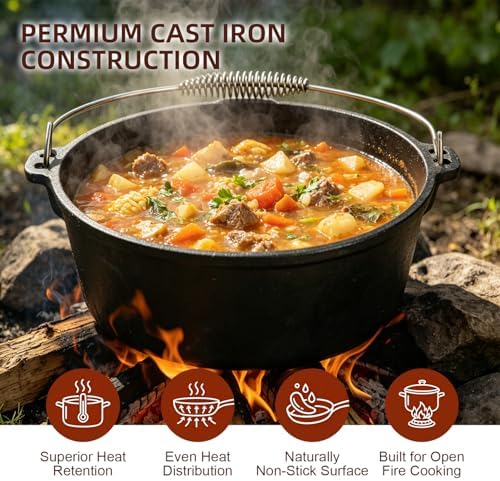 DVK 8 Piece Cast Iron Cookware Set with Vintage Wooden Storage Box