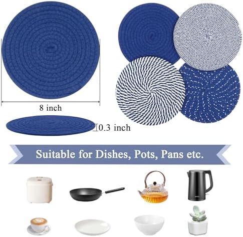SHACOS 8 Inches Trivets for Hot Dishes, 4 Pieces Cotton Trivets Mats