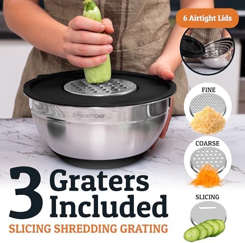 Priority Chef 6pc Stainless Steel Mixing Bowls with Lids Set, 7 Qt
