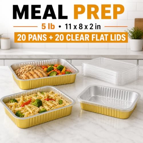 JARDLITE 20 Pack 11"×8"×2" Gold Aluminum Foil Pans with Lids Heavy