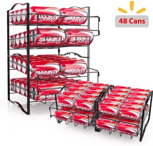 4 Tiers Can Organizer Rack, 48 Cans Soda Can Dispenser Organizer for