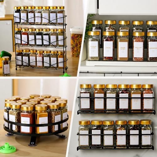 24 Gold Spice Jars with Labels, 4oz Seasoning Jars for Cabinets