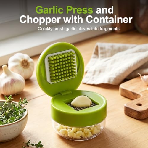 Mini Garlic Chopper and Press with Container