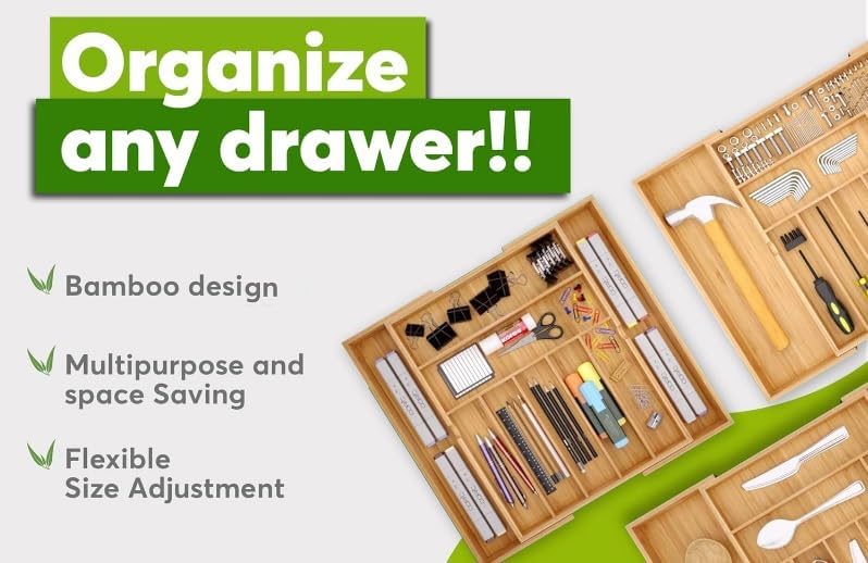 Nature Gear Bamboo Kitchen Drawer Organizer, Expandable Wood Utensil