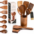 9-Piece Natural Teak Wooden Utensil Set with Spoon Rest