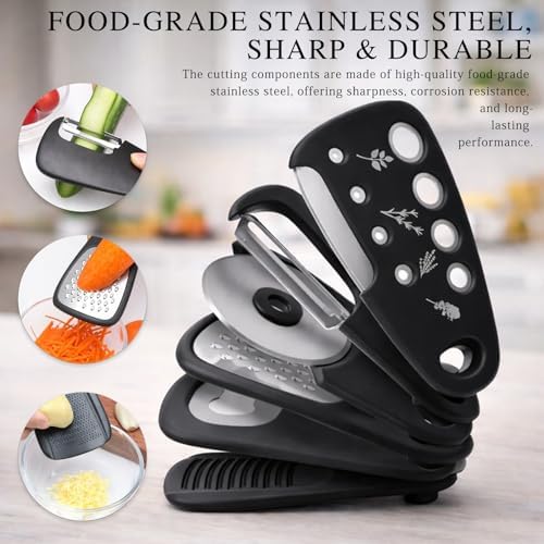 6-Piece Unique Kitchen Gadget Set in Black, Stackable Space-Saving