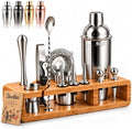 Barillio Bartender Kit - Stainless-Steel Cocktail Shaker Set w/Bamboo